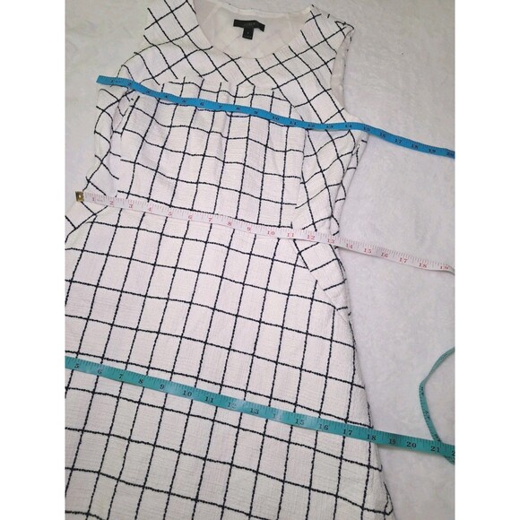 J.Crew Sleeveless Windowpane Tweed Fit & Flare Dress Ivory Navy Lined Size 2 - Picture 7 of 10